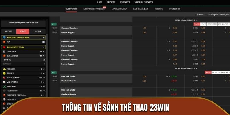 Thông tin về sảnh thể thao 23WIN